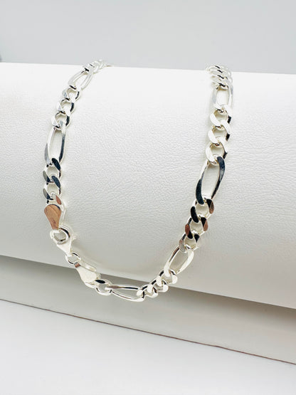 Sterling Silver Solid Figaro Chain Necklace - 7mm width - 18” 20” 22” 24” Length