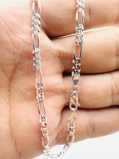 Sterling Silver Solid Figaro Chain Necklace - 5mm width - 18” 20” 22” 24” Length