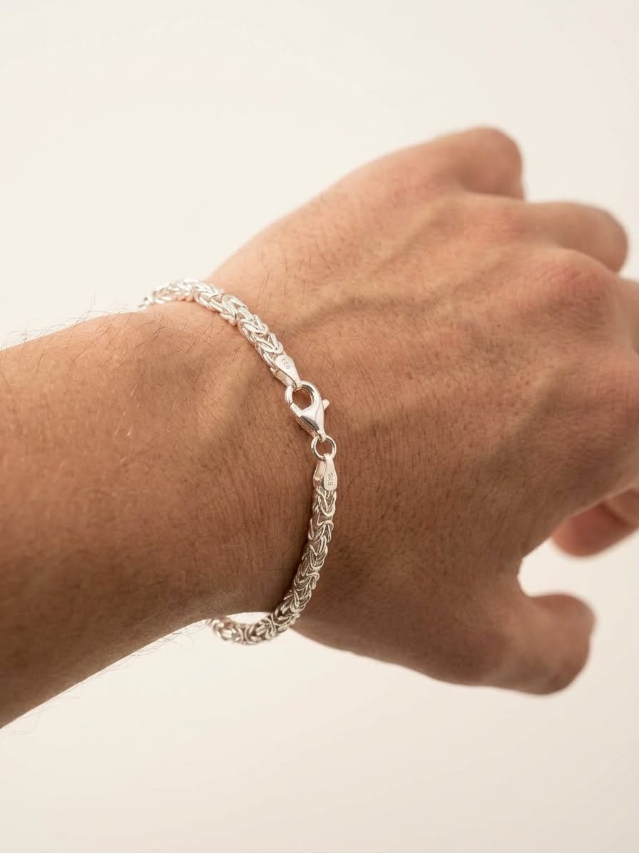 925 Sterling Silver Kings Byzantine Bracelet 3mm Width - 8.5 inch