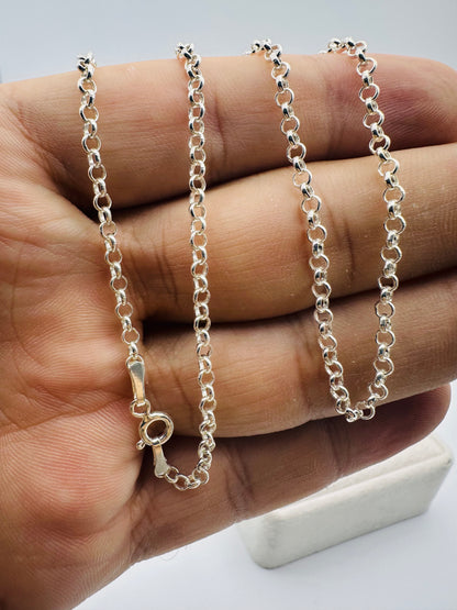 3mm Sterling Silver Round Belcher Chain Necklace - 18” 20” 22” 24” Length - Solid Silver - 925 Stamp - New