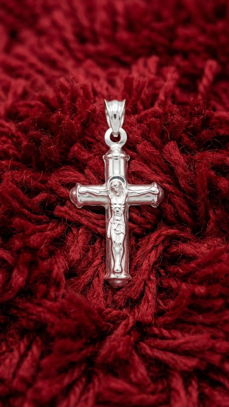 925 Sterling Silver Medium Crucifix Cross Pendant Gift - Round Tube Design