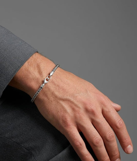 Chain the Men Black Silver Men's 4mm Wheat Franco Bracelet - Super Design
