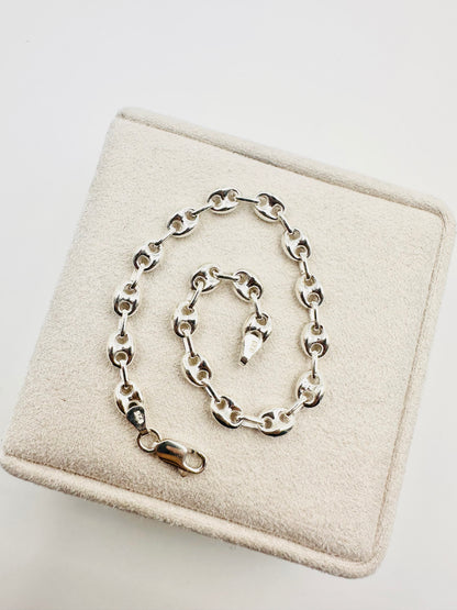 925 Sterling Silver 4mm Width Anchor Mariner Bracelet 8.5 inch
