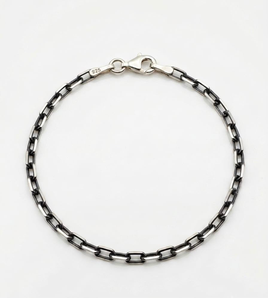 Chain the Men Black Silver Mens 3mm Cable Bracelet - Road Trip Design