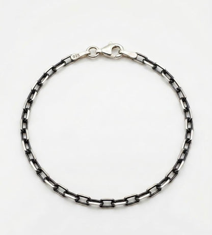 Chain the Men Black Silver Mens 3mm Cable Bracelet - Road Trip Design