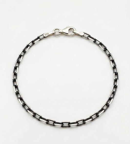 Men's Black Silver 3mm Cable Bracelet - Road Trip Design