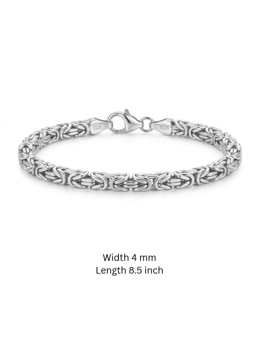 925 Sterling Silver Kings Byzantine Bracelet 4mm width - 8 inch