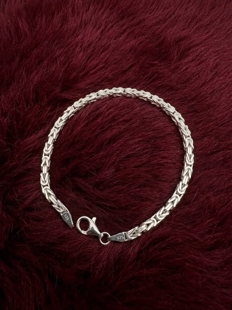925 Sterling Silver Kings Byzantine Bracelet 3mm Width - 8.5 inch