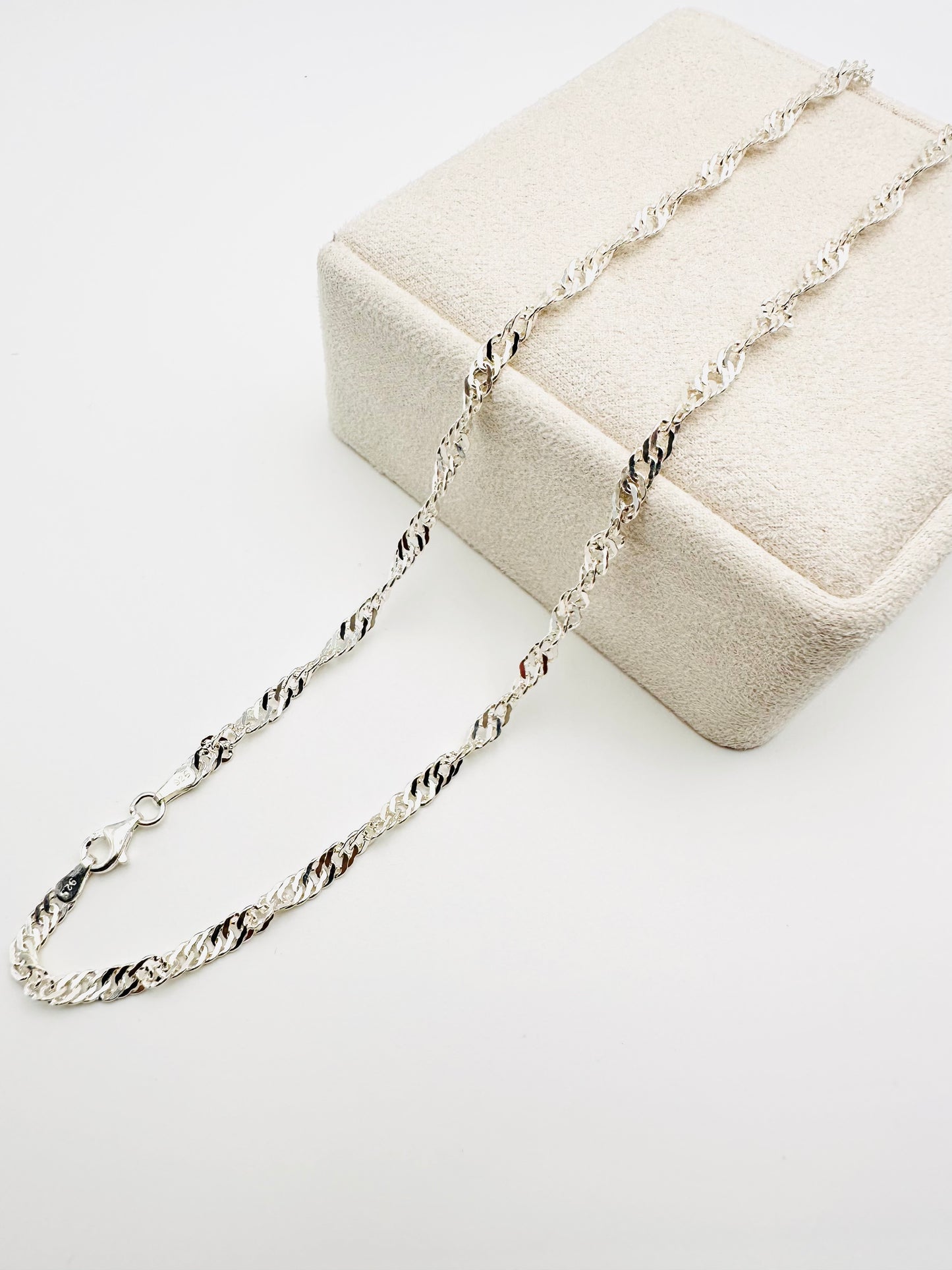 Sterling Silver Singapore Chain Necklace - 4mm width - 18” 20” 22” 24” Length