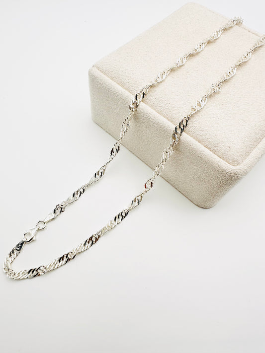 Sterling Silver Singapore Chain Necklace - 4mm width - 18” 20” 22” 24” Length