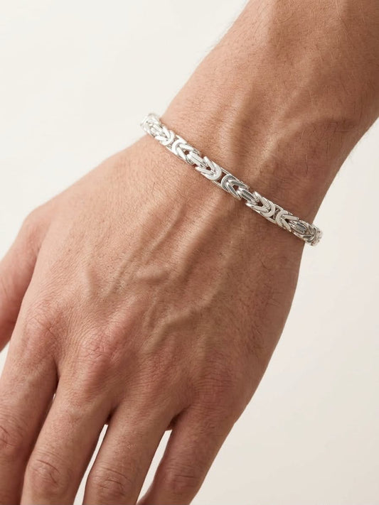 925 Sterling Silver Kings Byzantine Bracelet -6mm width width-8.5 inch