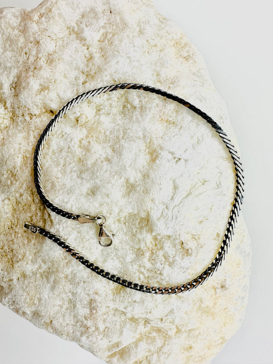 Chain the Men Black Silver Mens 3mm Curb Bracelet - Bat Design