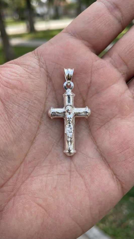 925 Sterling Silver Medium Crucifix Cross Pendant Gift - Round Tube Design