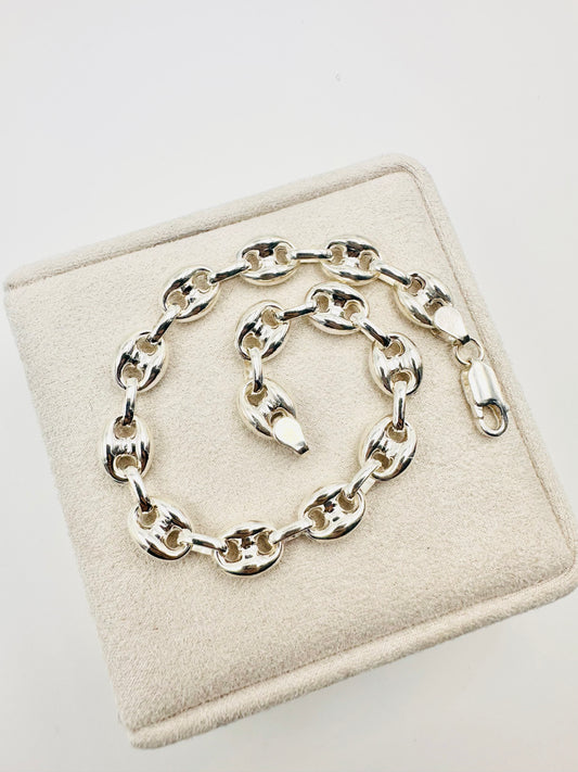 925 Sterling Silver Mens 10mm Width Anchor Mariner Bracelet 8.5 inch