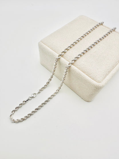 Sterling Silver Solid Twisted Rope Chain Necklace - 4mm width - 18” 20” 22” 24” Length