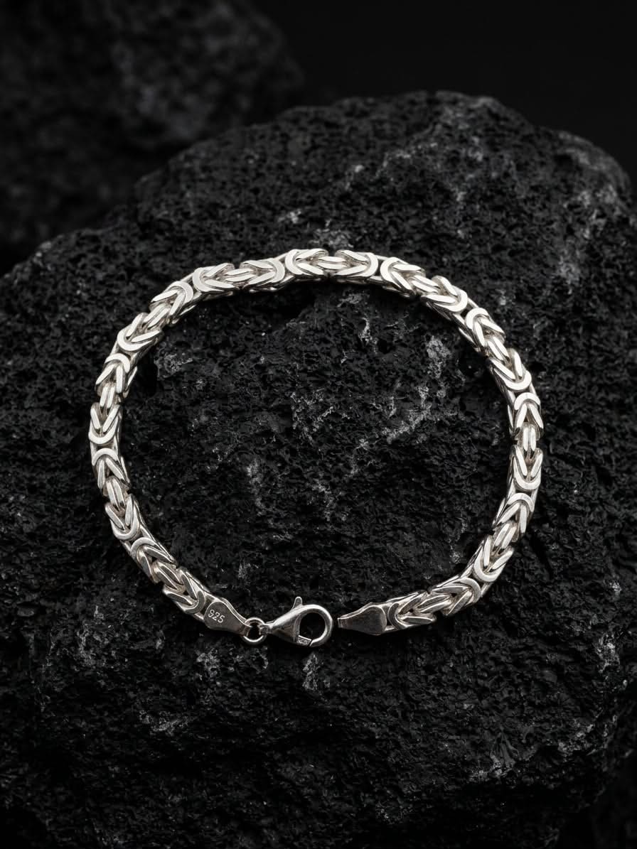 925 Sterling Kings Byzantine Silver Bracelet - 5mm width -8.5 inch