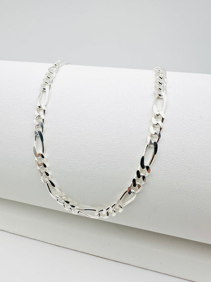 Sterling Silver Solid Figaro Chain Necklace - 6mm width - 18” 20” 22” 24” Length