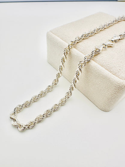 Sterling Silver Solid Twisted Rope Chain Necklace - 5mm width - 18” 20” 22” 24” Length