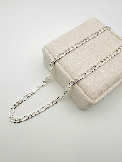 Sterling Silver Solid Figaro Chain Necklace - 7mm width - 18” 20” 22” 24” Length