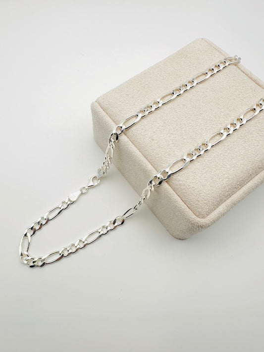 Sterling Silver Solid Figaro Chain Necklace - 7mm width - 18” 20” 22” 24” Length