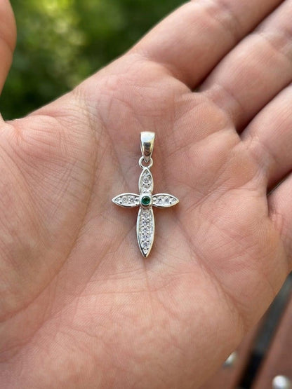 925 Sterling Silver Exeter Emerald Cross Handmade Cross Pendant Gift