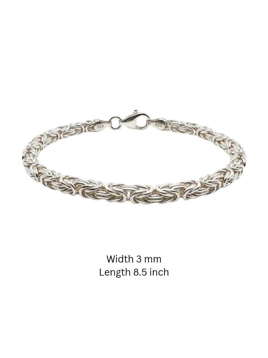925 Sterling Silver Kings Byzantine Bracelet 3mm Width - 8.5 inch