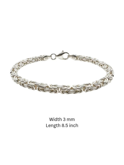 925 Sterling Silver Kings Byzantine Bracelet 3mm Width - 8.5 inch