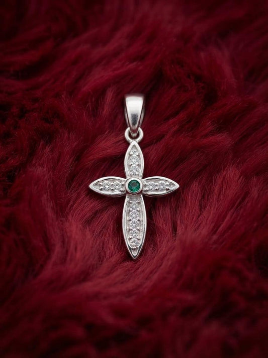 925 Sterling Silver Exeter Emerald Cross Handmade Cross Pendant Gift