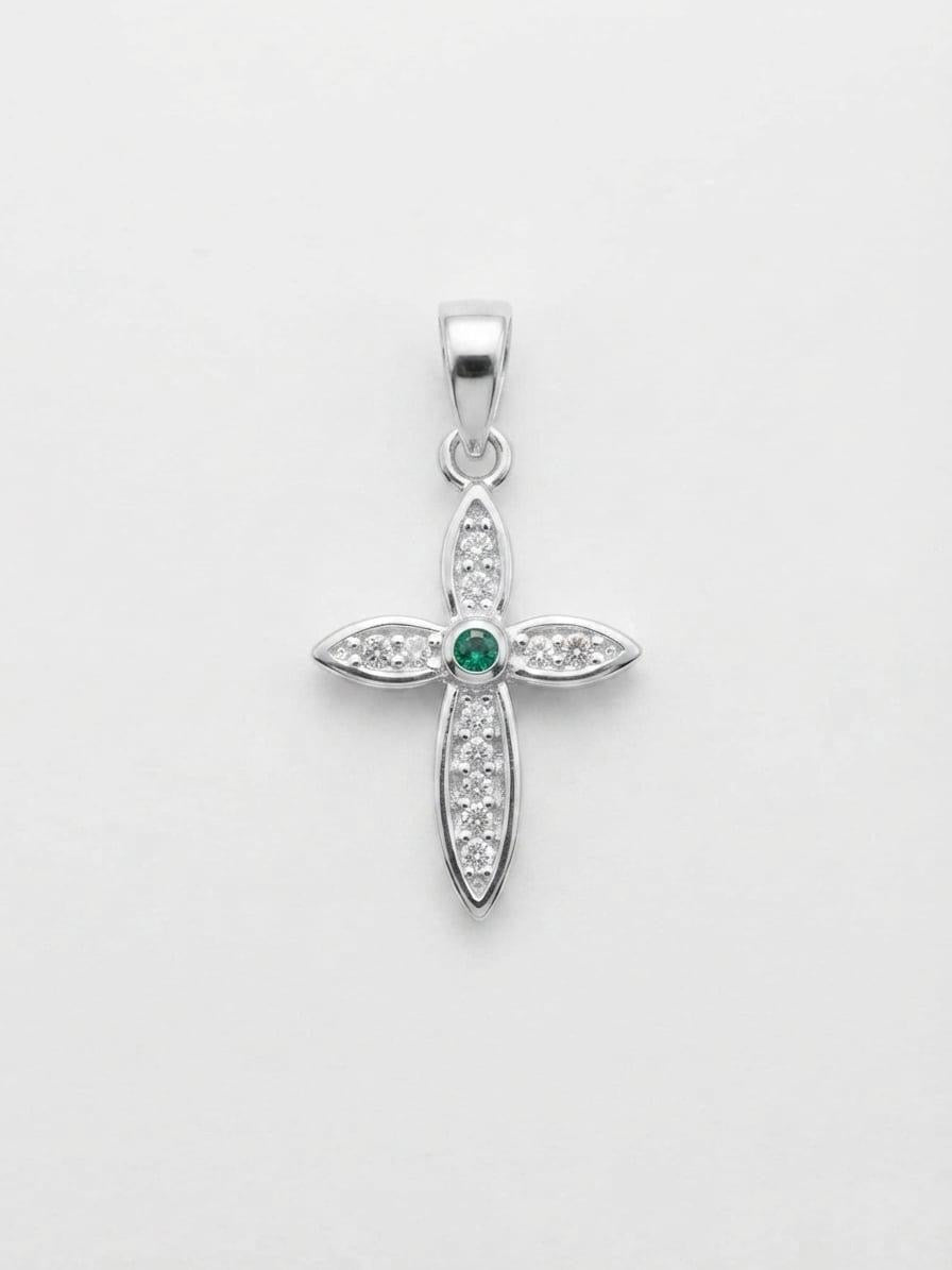 925 Sterling Silver Exeter Emerald Cross Handmade Cross Pendant Gift