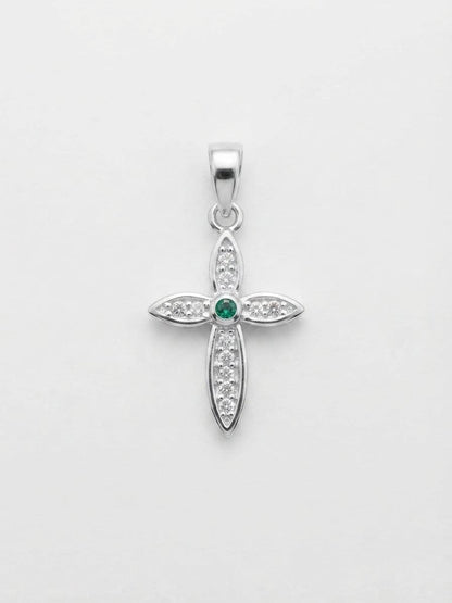 925 Sterling Silver Exeter Emerald Cross Handmade Cross Pendant Gift