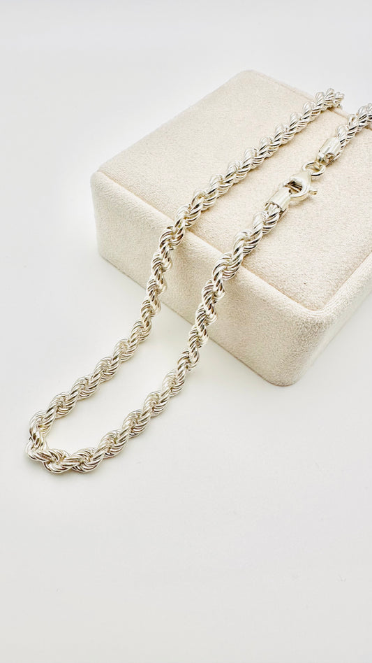 Sterling Silver Solid Twisted Rope Chain Necklace - 8mm width - 18” 20” 22” 24” Length