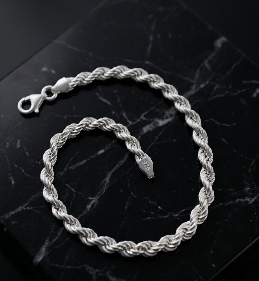 Chain the Men Sterling Silver Mens 5mm Rome Rope Bracelet 8 inch