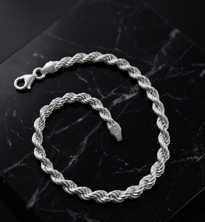 Chain the Men Sterling Silver Mens 5mm Rome Rope Bracelet 8 inch