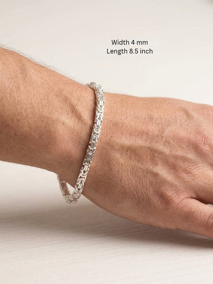 925 Sterling Silver Kings Byzantine Bracelet 4mm width - 8 inch