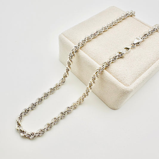 Sterling Silver Solid Twisted Rope Chain Necklace - 6mm width - 18” 20” 22” 24” Length