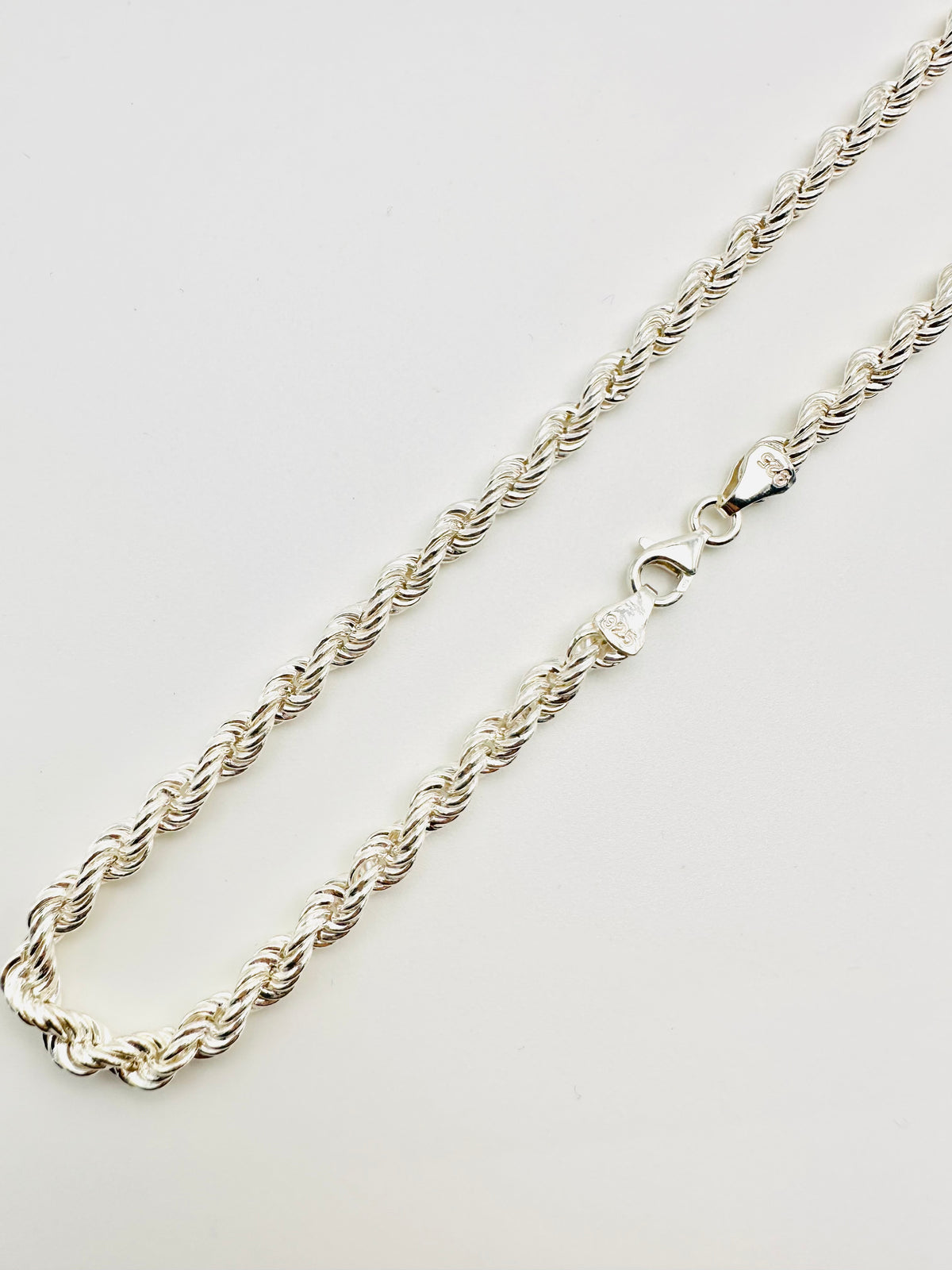 Sterling Silver Solid Twisted Rope Chain Necklace - 5mm width - 18” 20” 22” 24” Length