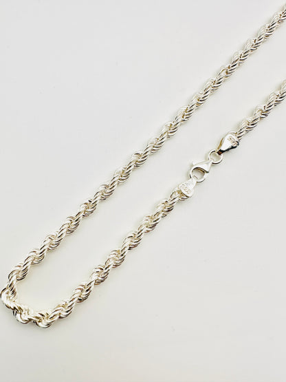 Sterling Silver Solid Twisted Rope Chain Necklace - 5mm width - 18” 20” 22” 24” Length