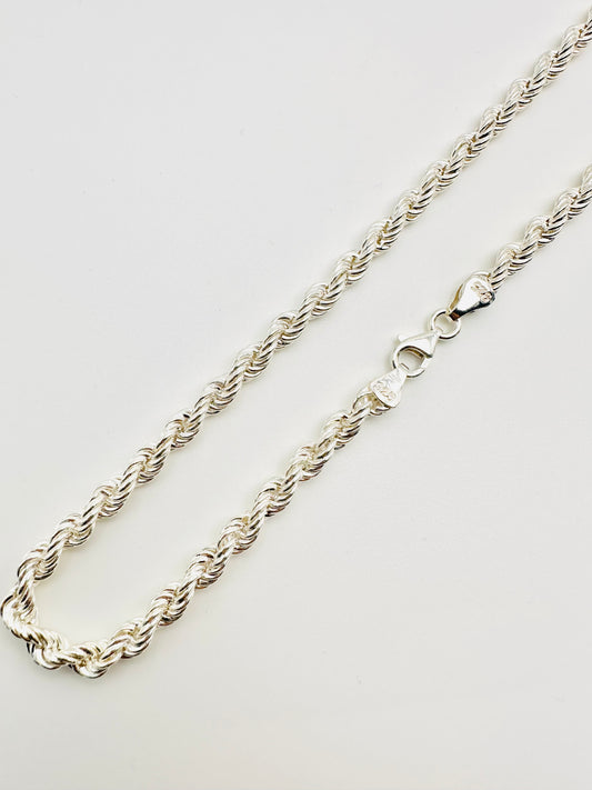 Sterling Silver Solid Twisted Rope Chain Necklace - 5mm width - 18” 20” 22” 24” Length