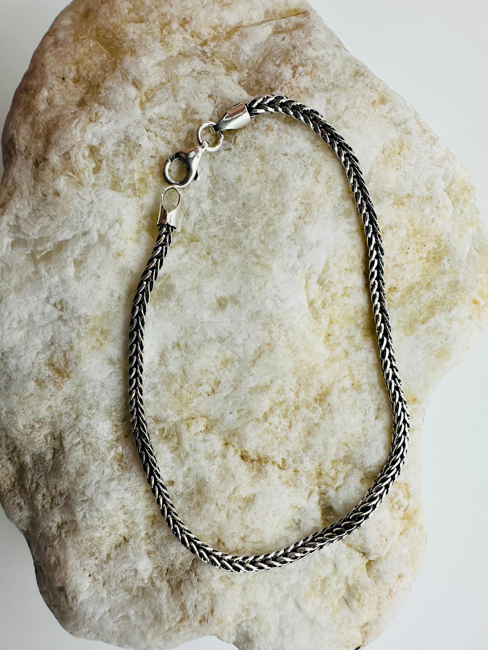 Chain the Men Black Silver Mens 4mm Wheat Franco Bracelet -Super Design