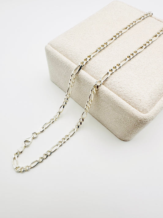 Sterling Silver Solid Figaro Chain Necklace - 4mm width - 18” 20” 22” 24” Length