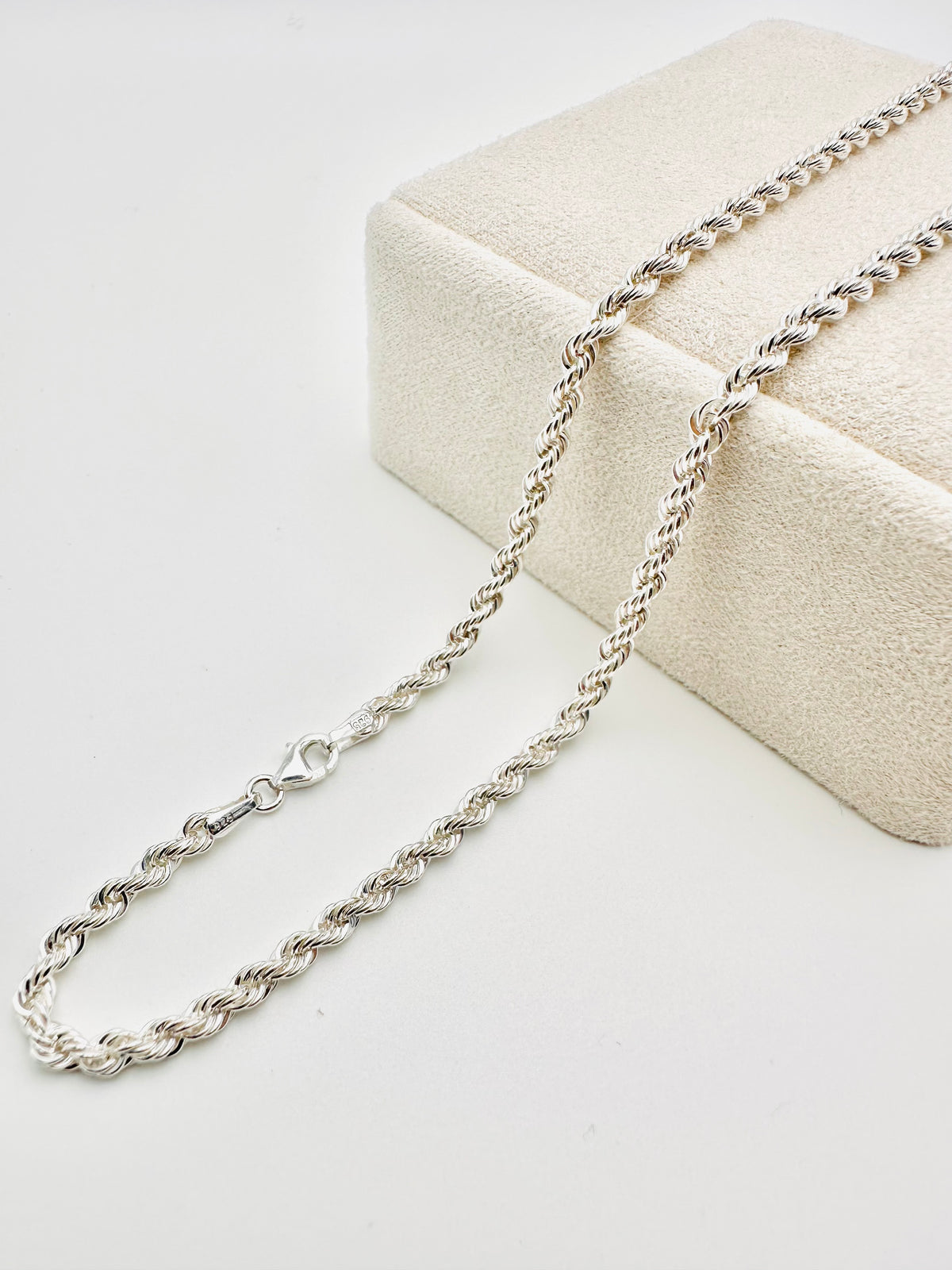 Sterling Silver Solid Twisted Rope Chain Necklace - 4mm width - 18” 20” 22” 24” Length