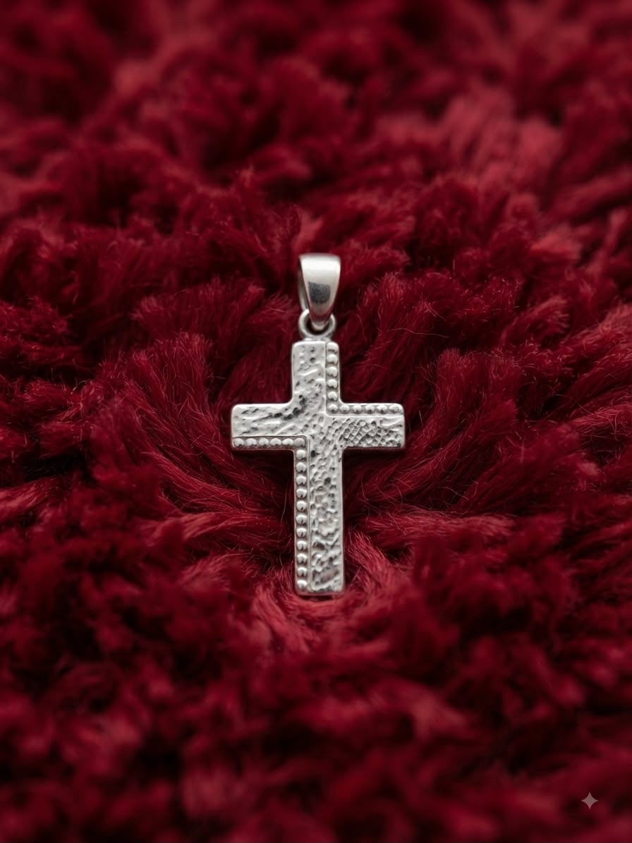 925 Sterling Silver Textured Modern Cross Pendant Gift