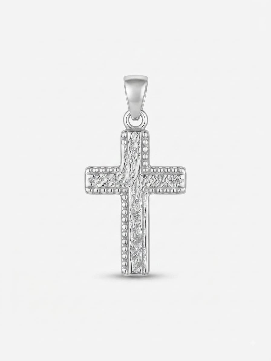 925 Sterling Silver Textured Modern Cross Pendant Gift