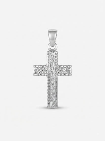 925 Sterling Silver Textured Modern Cross Pendant Gift