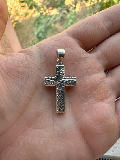 925 Sterling Silver Textured Modern Cross Pendant Gift