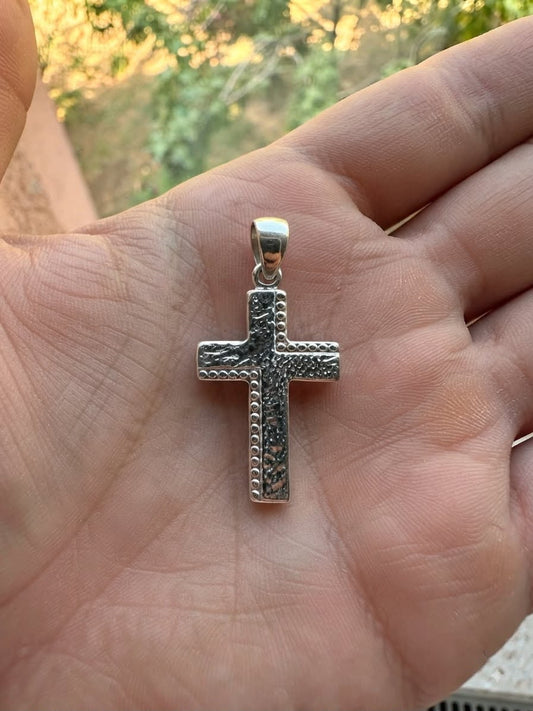 925 Sterling Silver Textured Modern Cross Pendant Gift