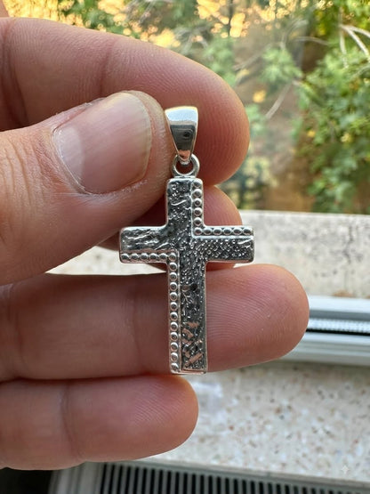 925 Sterling Silver Textured Modern Cross Pendant Gift