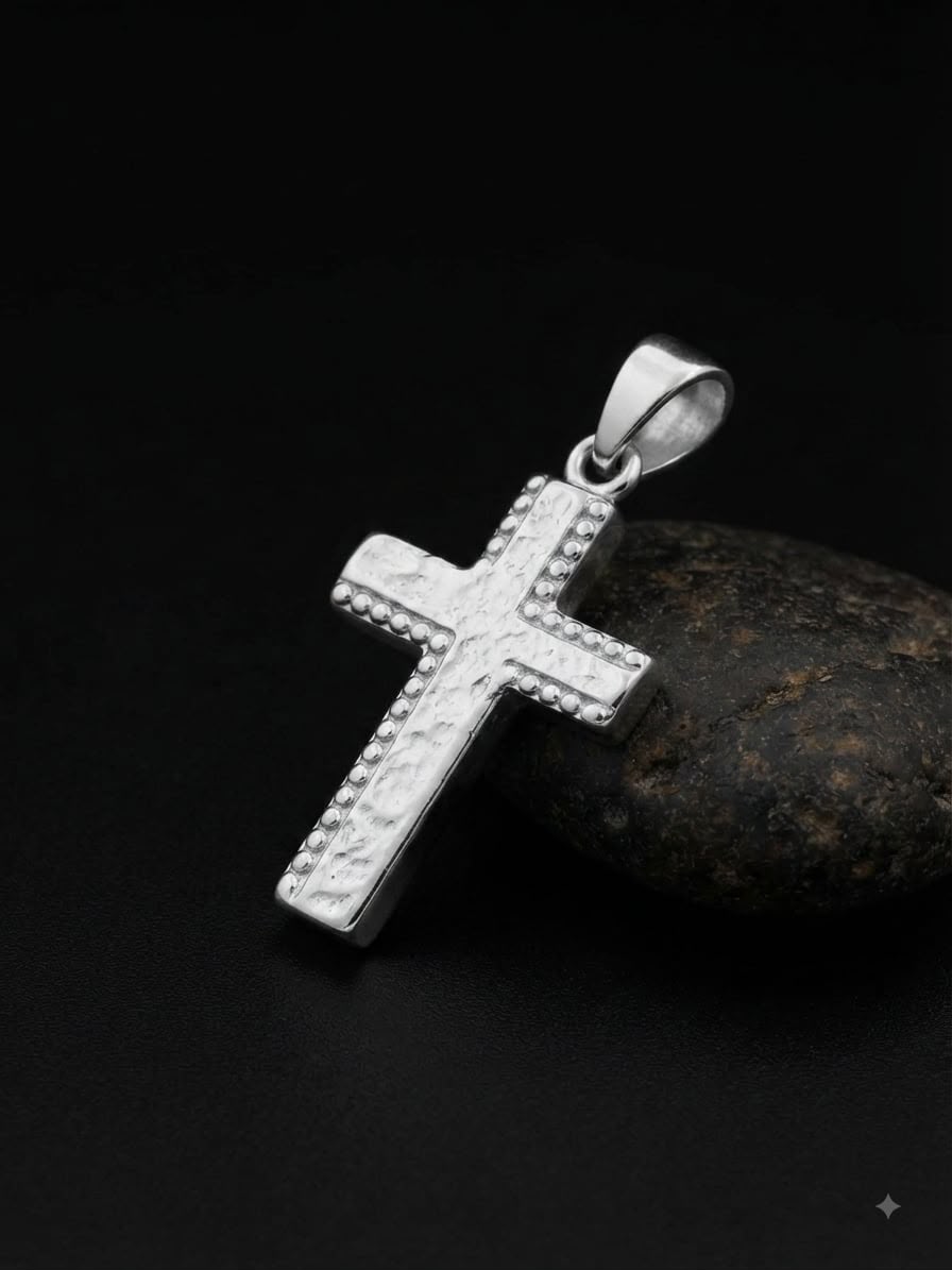 925 Sterling Silver Textured Modern Cross Pendant Gift