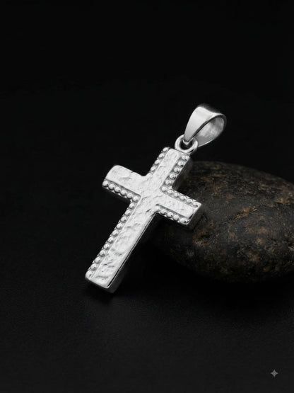 925 Sterling Silver Textured Modern Cross Pendant Gift