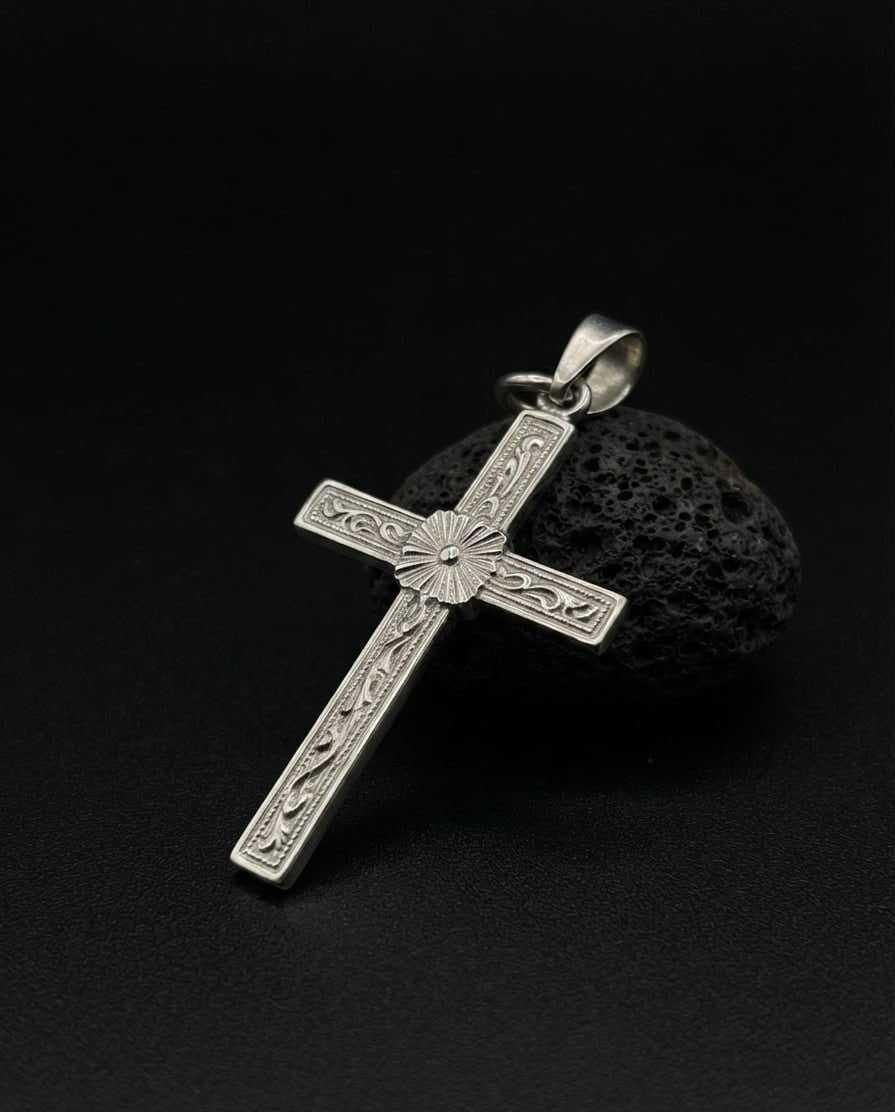 925 Sterling Silver English King Large Cross Pendant Gift